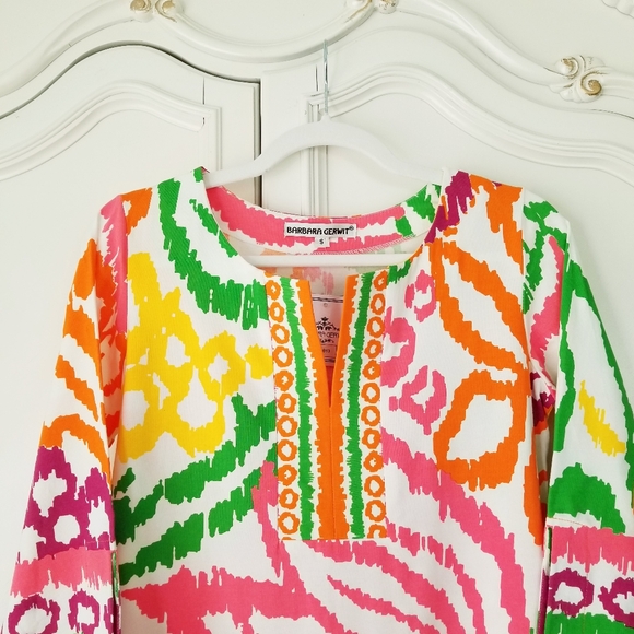 Barbara Gerwit Colorful Engineered Cotton Knit 3/4 Slit Neck Dress Small NWT - Picture 2 of 10